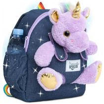 Mochila infantil média unicórnio roxo Naturally KIDS com pelúcia removível 29 cm