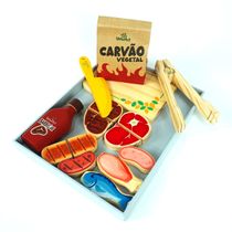 Kit Churrasco completo com Carvão Brinquedo de Madeira Infantil