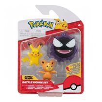 Bonecos Pikachu + Teddiursa + Gastly - Pokémon - Battle Figure Set - Jazwares