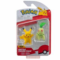 Bonecos Pikachu + Chikorita - Pokémon - Battle Figure Pack - Jazwares
