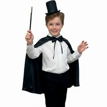 Kit Infantil Menino Chapeu Mágico Capa Preta Gravata Varinha
