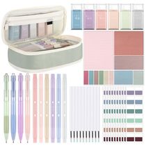 Kit escolar estético Janlaugh 38 peças com estojo, canetas, marcadores, fitas corretivas, notas adesivas e marcadores de página, cores Morandi