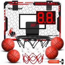 Cesta de Basquete com 4 Bolas, Placar Eletrônico e Som de Torcida, Brinquedo Ideal para Crianças e Adultos, Eaglestone, Vermelho e Preto
