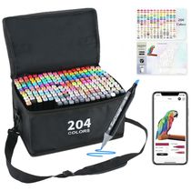 Conjunto de Canetas Artisticas 204 Cores à Base de Álcool para Artistas com Aplicativo Gratuito, Brled