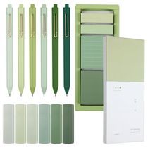 Conjunto de papelaria estética verde Resurhang com post-its, 6 fitas corretivas, 6 canetas 0,5 mm e marcadores de página