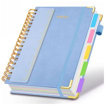 Caderno universitário espiral capa dura GDGDSY B5 8x10, 5 matérias, 300 páginas pautadas, divisórias removíveis, capa couro sintético azul claro