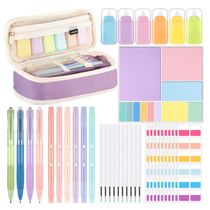 Kit escolar estético Janlaugh 38 peças com estojo, canetas, marcadores, fitas corretivas, notas adesivas e marcadores de página, cores candy