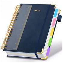 Caderno universitário espiral capa dura GDGDSY B5 8x10, 5 matérias, 300 páginas pautadas, divisórias removíveis, capa couro sintético azul escuro