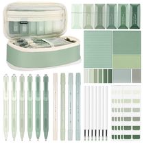 Kit escolar estético Janlaugh 38 peças com estojo, canetas, marcadores, fitas corretivas, notas adesivas e marcadores de página, verde sage clássico
