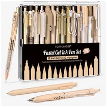 Canetas em gel Four Candies marrom com tinta preta e marrom e 2 marcadores pastel, ponta fina 0,5 mm retrátil, kit 14 peças para estudo e escritório