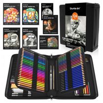 Kit de desenho Shuttle Art 124 peças com lápis de grafite, carvão, lápis de cor, aquareláveis, metálicos, pastéis e blocos de papel em estojo