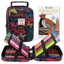 Conjunto 72 lápis de cor H & B com livro para colorir, borracha e apontador, minas óleo macias para desenho e pintura