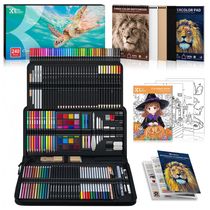 Kit de arte 240 peças Kird Barken com lápis grafite, cor, aquarela, metálico, fluorescente, arco-íris, sketchbooks e estojo