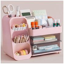 Organizador de mesa HBlife rosa com porta-canetas, 4 compartimentos superiores e 2 gavetas para escritório, casa e escola