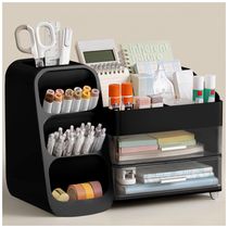 Organizador de mesa HBlife preto com porta-canetas, 4 compartimentos superiores e 2 gavetas para escritório, casa e escola
