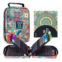 Conjunto 72 lápis de cor H & B com estojo mandala, livro para colorir, borracha e apontador, minas óleo macias
