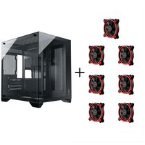 Gabinete Gamer Aquario Clarity Preto + 7 Fan LED Vermelho