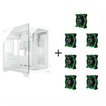 Gabinete Gamer Aquario Clarity Branco + 7 Fan LED Cor Verde
