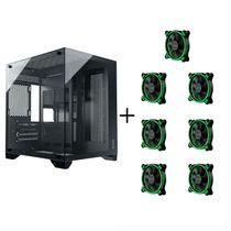 Gabinete Gamer Aquario Clarity Preto + 7 Fan LED Cor Verde
