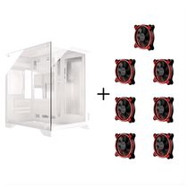 Gabinete Gamer Aquario Clarity Branco + 7 Fan LED Vermelho