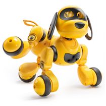 Cachorro robô inteligente Ruko 18011 amarelo com controle remoto e gestos, expressões em LED programáveis e sensores de obstáculos