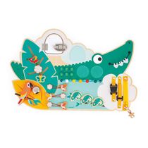 Brinquedo Interativo Para Bebê - Pure - Quadro De Atividades - O Crocodilo De Madeira - Janod