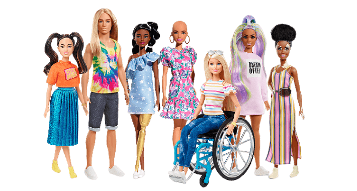 Bonecos e bonecas representando diversidade.